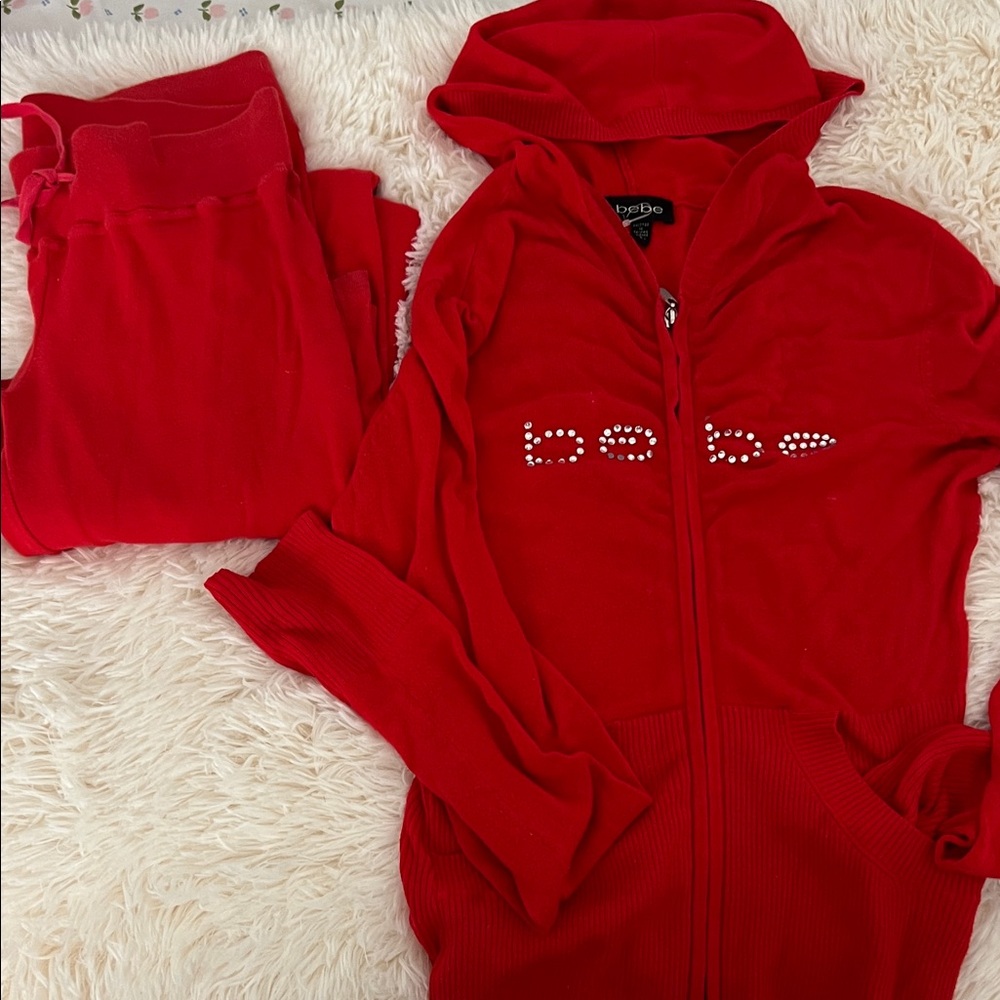 Bebe Vibrant Red Rhinestone Hoodie Set
